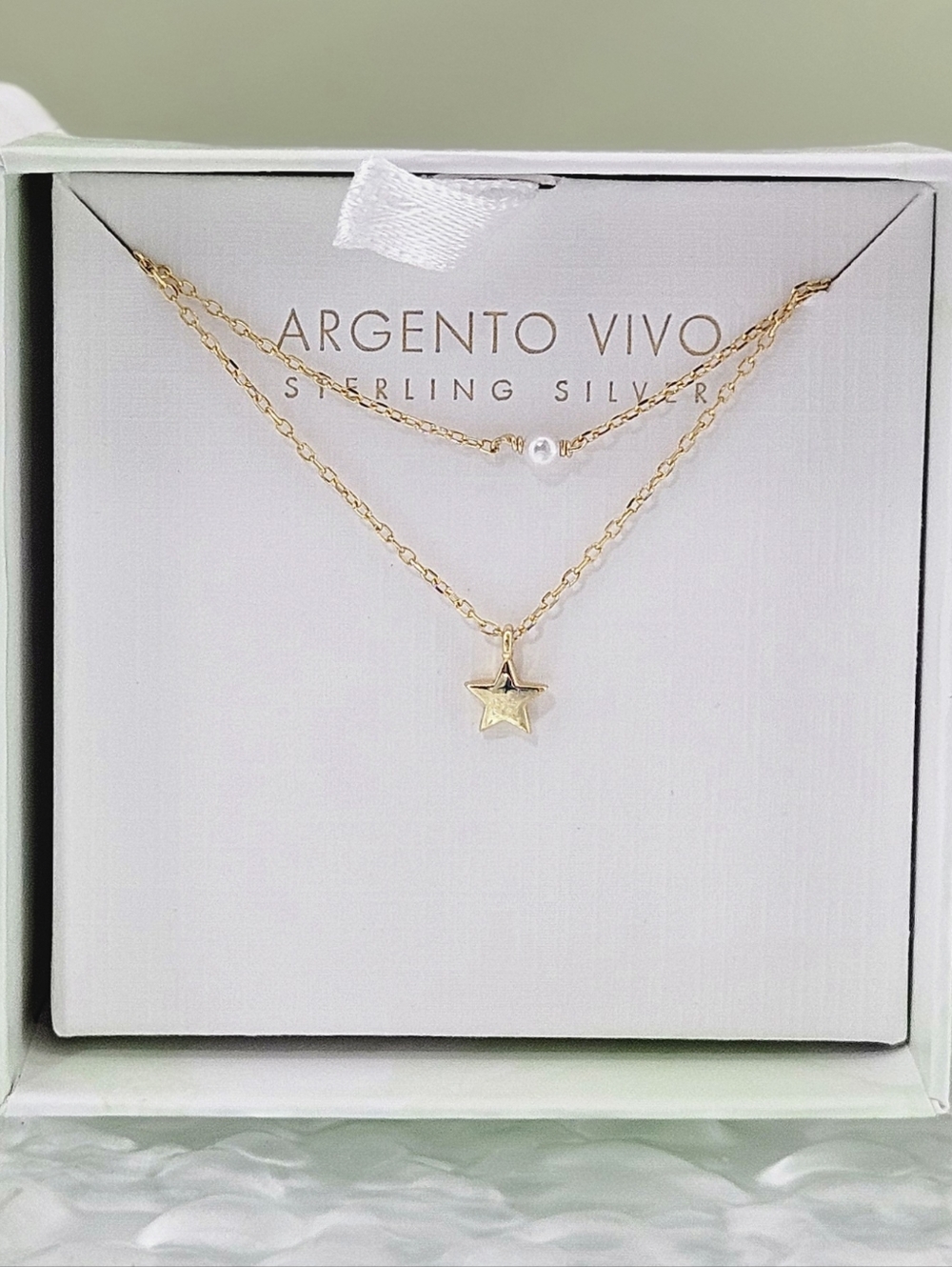 Argento Vivo Necklace Gold Tone Double Layer Faux Pearl & Star Necklace Modern
